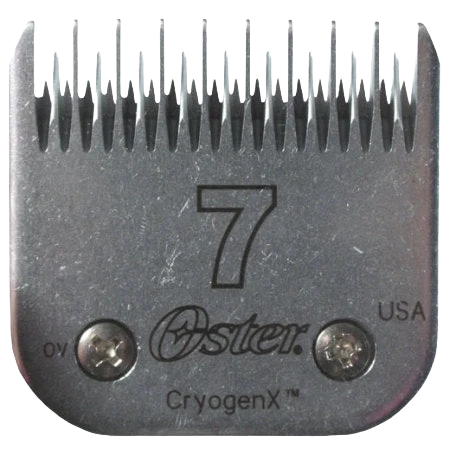 A5 Oster® Cryogen-X™ Blades,"Metal clipper blade with fine teeth, front view"