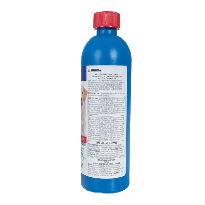 Adams™ Plus Flea and Tick Shampoo with Precor®,"Blue bottle with red cap and back label"
