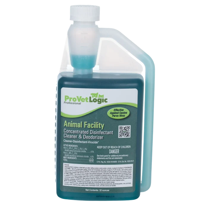Animal Facility Disinfectant,"Blue handled bottle with white cap and front label"