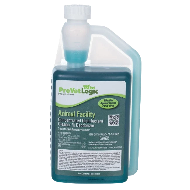 Animal Facility Disinfectant,"Blue liquid bottle with measuring chamber cap"