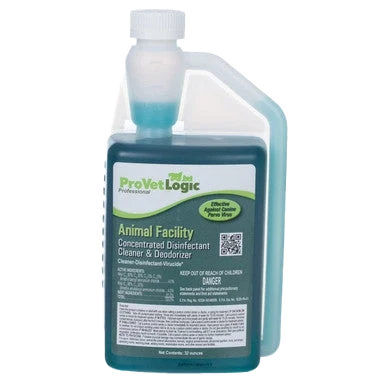 Animal Facility Disinfectant,"Blue liquid bottle with measuring chamber cap"