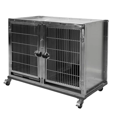 Base for WZ-304 Half Bank with 4 Casters by Waggz,"Stainless steel double-door kennel base on casters"