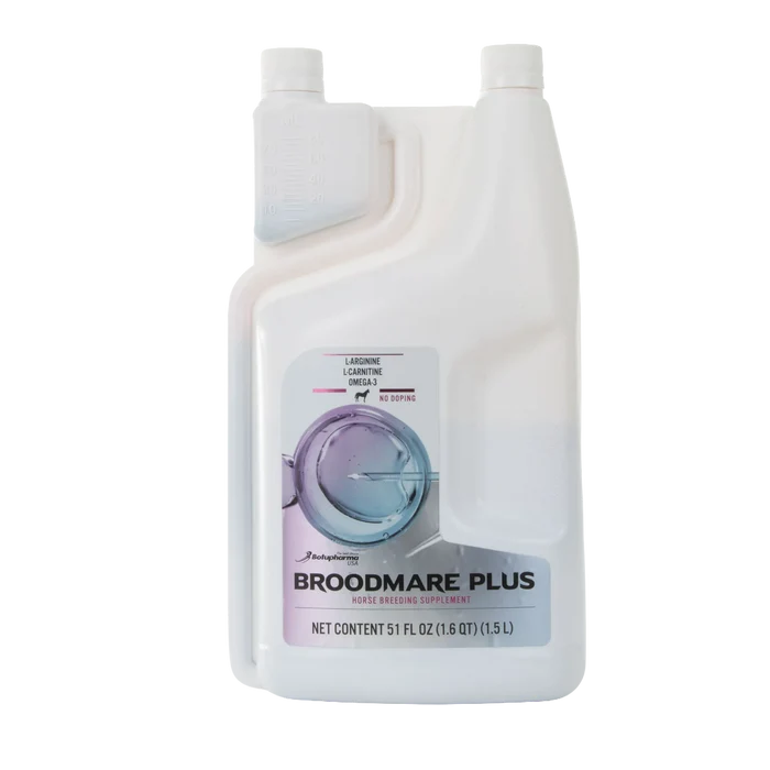 BOTU Broodmare PLUS,"White dual-neck bottle with measuring chamber and front label"