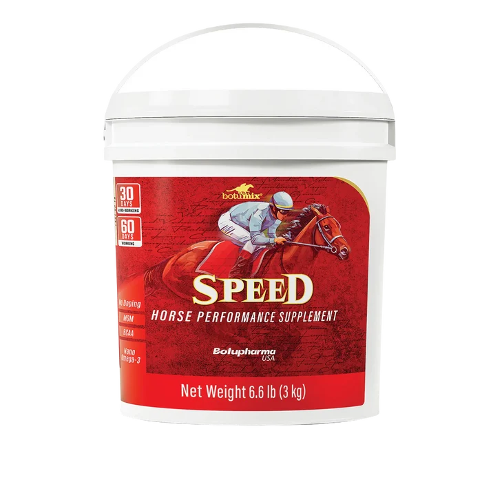 BotuMix Speed Powder,"White tub with red horse racing label"