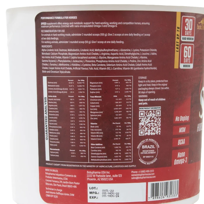 BotuMix Speed Powder,"Back view of supplement tub with label panel and barcode"