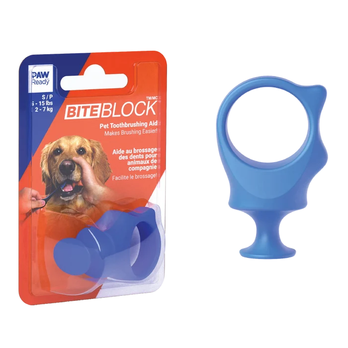 BrushMate Biteblock,"Blue bite block in retail blister packaging"