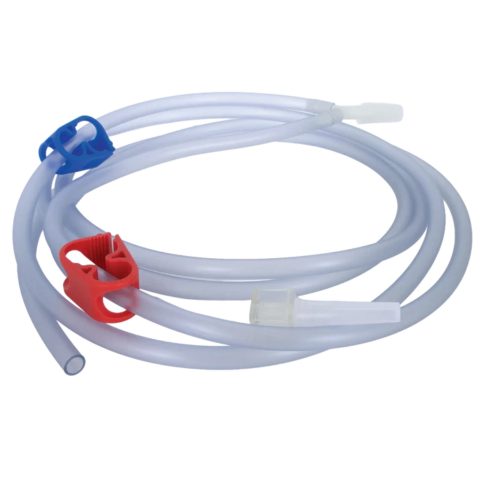 Equine Y-Junction,"Clear coiled tubing with red and blue slide clamps"