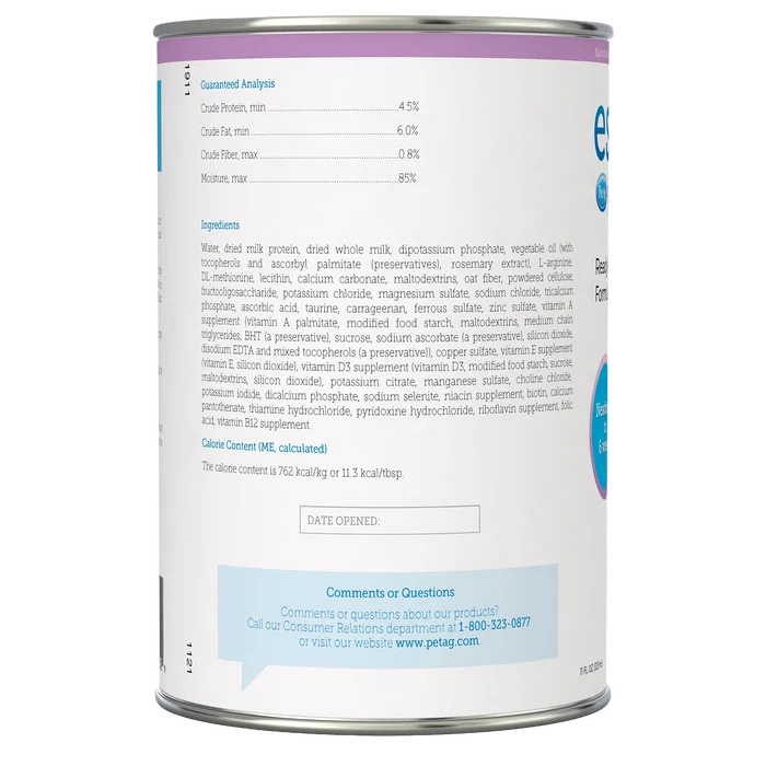 Esbilac® Puppy Milk Replacer,"Can with side label showing ingredients and guaranteed analysis"