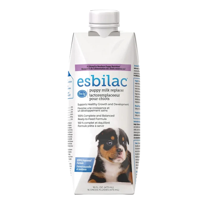 Esbilac® Puppy Milk Replacer,"Front view of carton with white screw cap and puppy photo"
