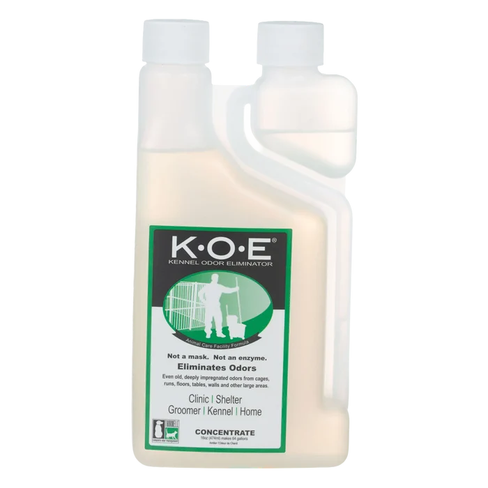 KOE® Kennel Odor Eliminator,"Front view of gallon bottle with handle and screw cap"