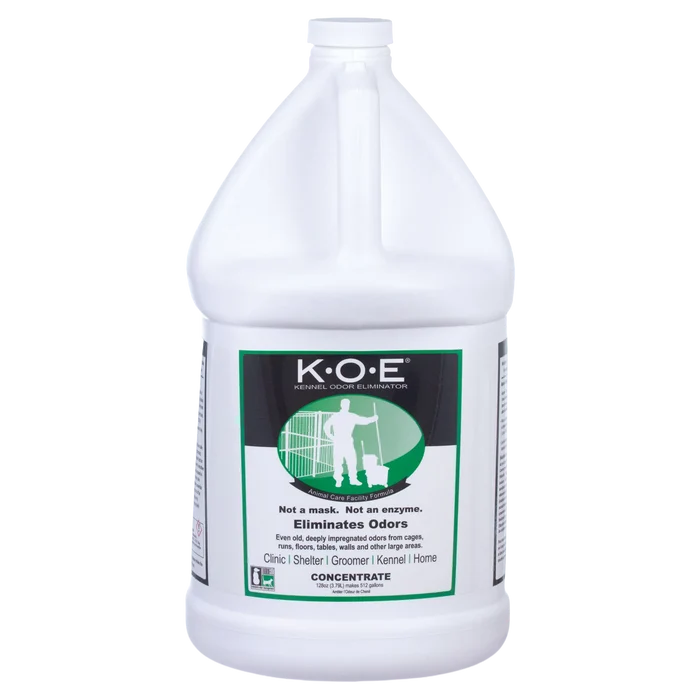 KOE® Kennel Odor Eliminator,"White gallon bottle with screw cap and front label"