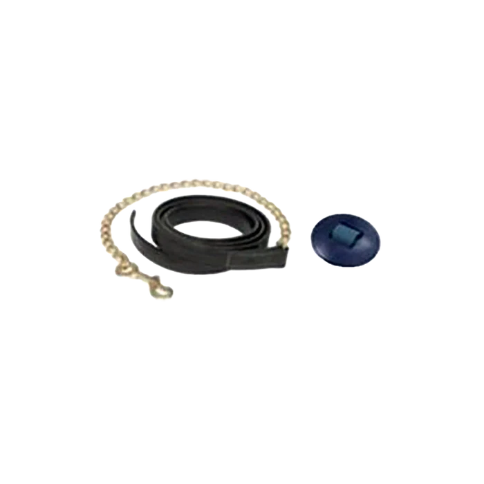 Leather Lead Shank,"Coiled black strap with beaded chain and blue cap"