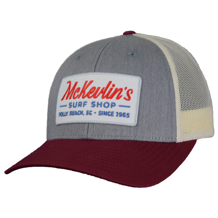 McKevlin's - Craig Script Patch Trucker - Heather Grey/Birch/Cardinal - MCKEVLIN'S SURF SHOP