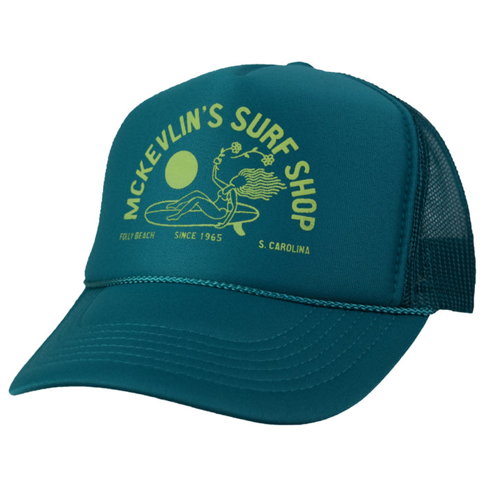 McKevlin's - Flower Queen Trucker - Teal/Lime - MCKEVLIN'S SURF SHOP