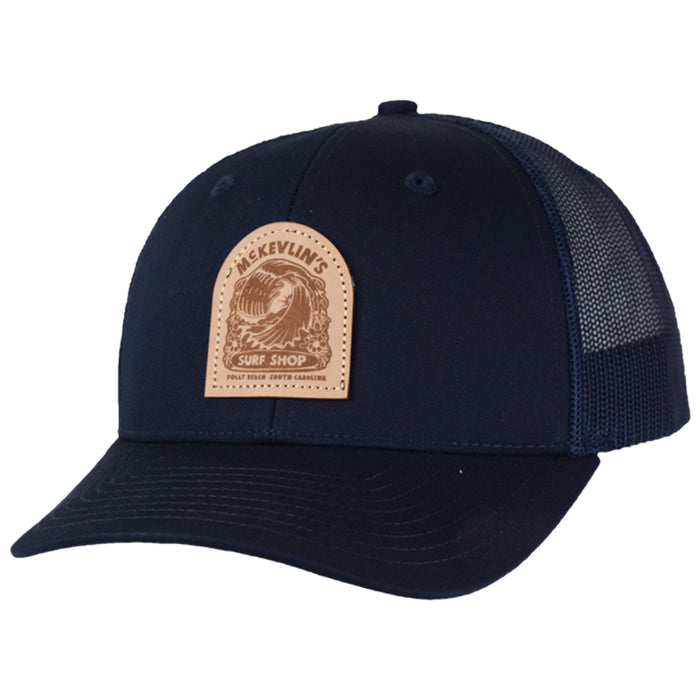 McKevlin's - Youth Size Bluewave Leather Patch Trucker - Navy - MCKEVLIN'S SURF SHOP