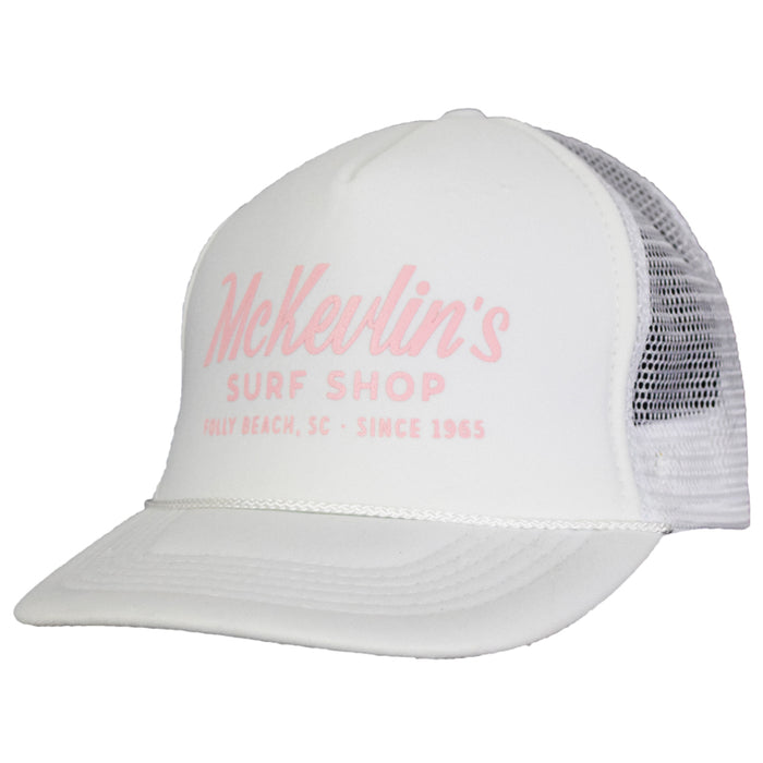 McKevlin's - Youth Size Craig Script Trucker Hat - White - MCKEVLIN'S SURF SHOP