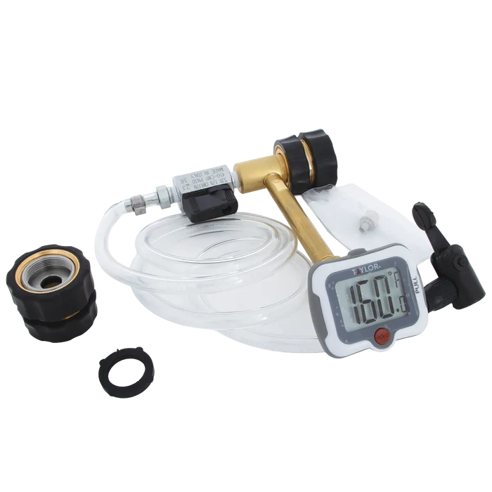 Missouri AV Fill Kit with Thermometer,"Brass valve assembly with clear tubing and digital thermometer"
