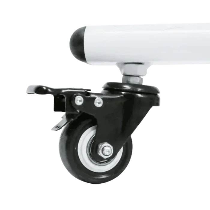 Movable Dryer Stand for Solo-Stream and Duo-Sprint Dryer by Waggz,"Caster wheel with brake on white metal stand leg"