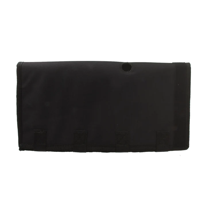 Neoprene AV Cover,"Black rectangular cover with circular opening and bottom tabs"
