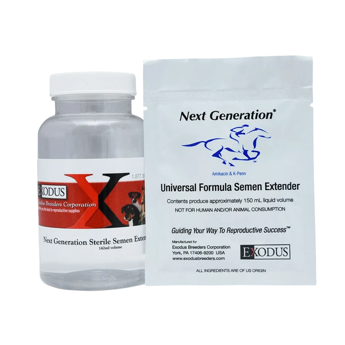 Next Generation Universal Extender,"Clear plastic bottle with white cap beside sealed pouch"