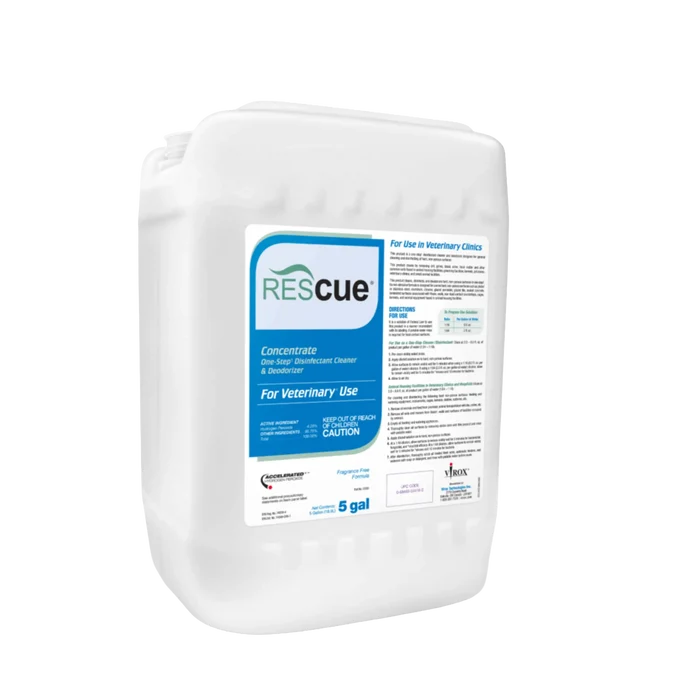 Rescue®  Disinfectant Cleaner,"White 5-gallon plastic jerry can with front label"