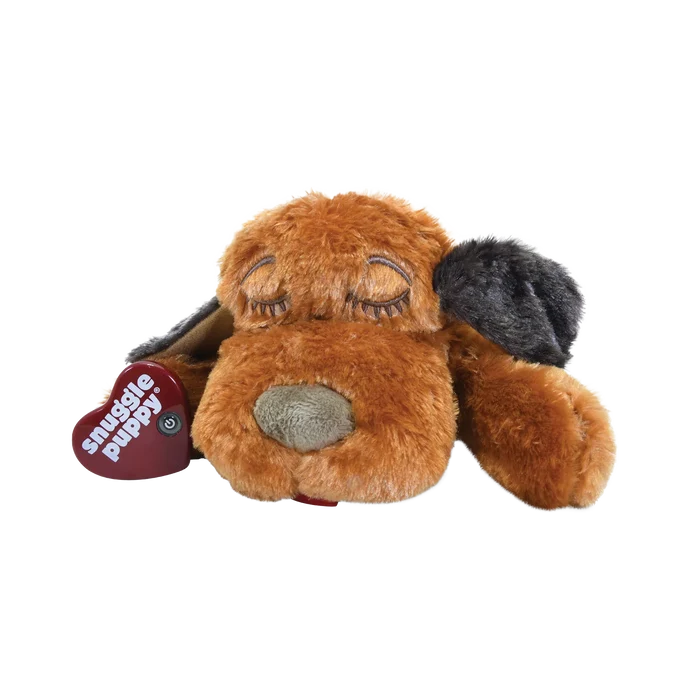 Snuggle Puppy & Kitten,"Brown plush dog with closed eyes and heart-shaped device"