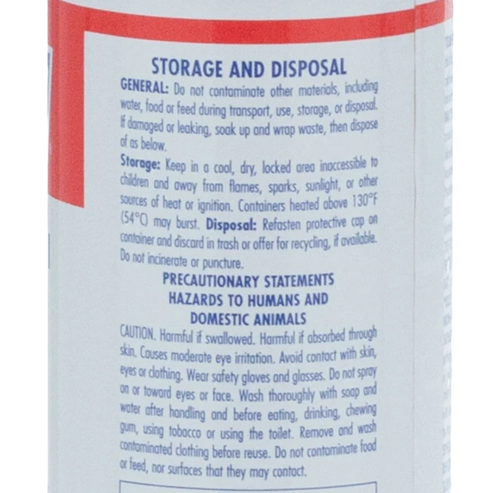 Tek-Trol® Disinfectant,"Close-up of bottle back label with storage and precaution text"