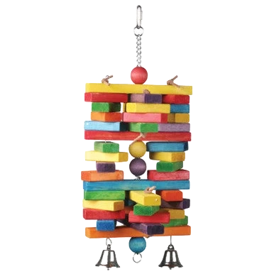 XL WoodPile,"Hanging wood block bird toy with bells"